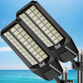 Jadisi 10000W solar street light front view with broad outdoor illumination for parking areas
