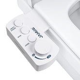 Jamini Ultra-Slim Detachable Bidet front view shows compact installation on toilet