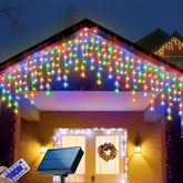 Janchs solar icicle lights front view for colorful outdoor decor
