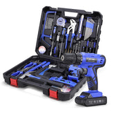 Jar-Owl 112-piece power tool kit in blue case for home repairs.