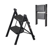 JaxSteam 2 Step Ladder folded for compact storage in tight spaces.