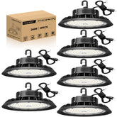 JC-LGL UFO LED high bay light 240W six-pack delivering broad, bright warehouse coverage.