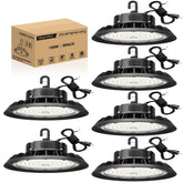 JC-LGL UFO LED high bay six-pack front view for bright warehouse lighting