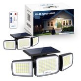 JEJOT 3-head solar security light provides wide outdoor coverage for entryways.