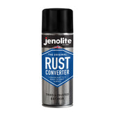 Jenolite rust converter spray transforming rust on metal for a paint-ready finish.