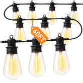 Jerritte 60ft LED outdoor string lights illuminate patios with warm ambience.