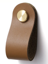 JIASENBAO brown leather drawer pulls on kitchen cabinets, highlighting rich grain and warm texture.