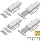 Jiayi Push Release Magnet Latch on white cabinet door for a sleek knobless look