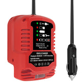 JJXNDO car charger for Milwaukee M-18 shown in compact design for travel.
