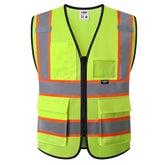 JKSafety BX320 yellow vest with front zipper for easy on/off and quick access.