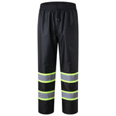 JKSafety Hi-Vis Rain Pants black front view showing reflective strips for high visibility