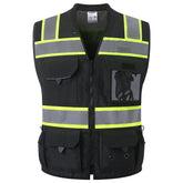 JKSafety hi-vis surveyor vest front view with reflective trim for day and night visibility