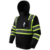 JKSafety hi-vis winter jacket front view with neon colors for enhanced daytime and night visibility.