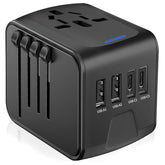 JMFONE universal travel adapter front view with USB-C and USB-A ports for multi-device charging
