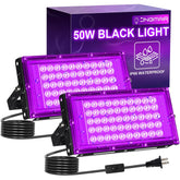 JNGMAIR 50W black light outdoor floodlight illuminates large areas for glow parties.