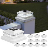 JOFIOS Solar Post Cap Lights illuminate 4x4 wood posts for clear night visibility.