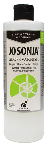 Jo Sonja polyurethane varnish gloss 16oz bottle, ready for indoor and outdoor projects