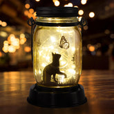 JOBOSI Cat Butterfly Solar Light jar front lights your garden with whimsy.