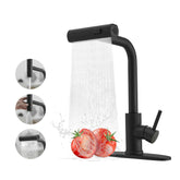 JOOM black kitchen faucet with pull-down sprayer for effortless cleanup.