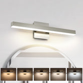 Joossnwell vanity light bar in brushed nickel over mirror provides even illumination.