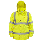 JORESTECH hi-visibility rain jacket front view with reflective accents for visibility on site.