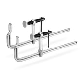 Jorgensen bar clamps with 12-inch opening provide stable woodworking joints.