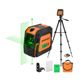 Jorgensen laser level with 100 ft green beam for precise indoor alignment.