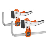 Jorgensen 6-5/8in track saw clamp securing a sheet on a track for precise cuts.