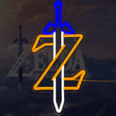 JOSEBRU Zelda neon sign sword Z LED light glowing on wall for immersive gaming ambiance.