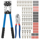 JOYUMY battery cable lug crimping tool kit in use for secure automotive connections.