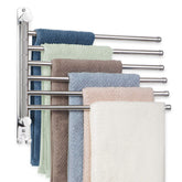 JSVER wall-mounted towel rack with six swiveling arms for organized towels.