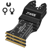 JTWEB carbide oscillating blades three-pack front view for durable metal cutting.