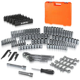 JU JIAN TEC 201-piece mechanic tool set with molded case for organized auto repairs.