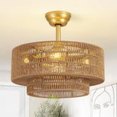 Jughtbo boho caged fandelier front view with stylish lighting and airflow.