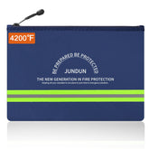 JUNDUN fireproof document bag with aluminum foil lining protecting papers from extreme heat