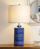 JUNNAI navy-blue ceramic base adds elegance to living spaces