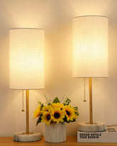 JUNNAI small table lamp set with marble base and white shade for compact spaces.