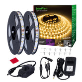 JUNWEN 40ft warm white LED strip on wall for inviting ambient lighting.