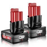 JUNWOOD Milwaukee M12 8.0Ah battery with LCD displays precise charge level for easy monitoring.
