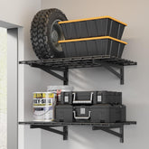 Jusgym heavy-duty garage shelves installation showing quick mounting and stable brackets.
