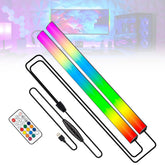 JUSJUBR 2PC RGB under-monitor light, front view, adds vibrant ambient color to your desk.