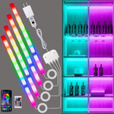 JUSJUBR RGB shelf lights illuminate a shelf with soft ambient glow for a cozy display.