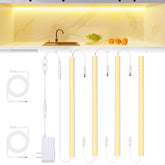 JUSJUBR under-cabinet lights show a daisy-chain setup for flexible placement and coverage.
