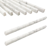 Jusmioke Carrara white marble pencil liner tile close-up of polished edge for a refined backsplash.