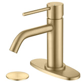 JXMMP brushed-gold bathroom faucet front view highlights stylish finish and solid construction