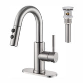 Kablle bathroom faucet with pull-down sprayer for thorough sink cleaning.