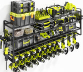 KAFAHOM four-tier wall-mount organizer keeps tools within easy reach for a tidy garage.