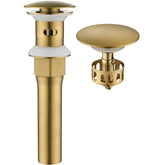 KAIYING pop up drain close-up in brushed brass, showing durable brass construction.