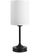 Kakanuo cordless table lamp with round linen shade for warm bedroom lighting.