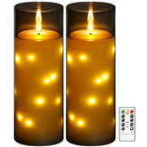 Kakoya outdoor LED candle with star-string inside for twinkling patio ambiance.